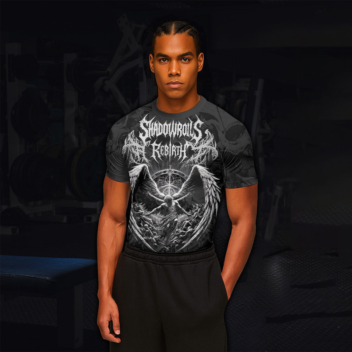 Rebirth of the Fallen Men’s Short Sleeve Rash Guard - lifestyle view