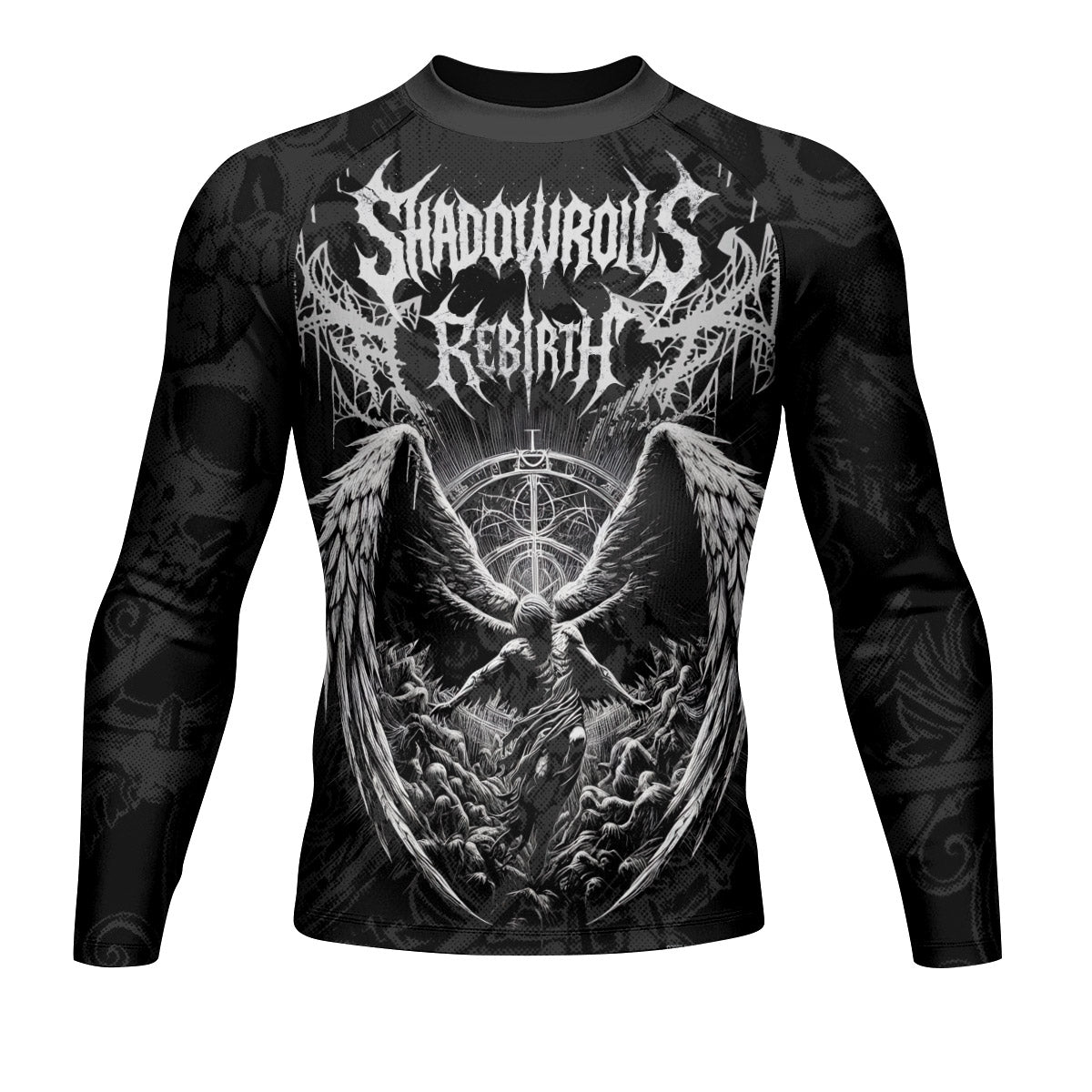 Rebirth of the Fallen Men’s Long Sleeve Rash Guard - front view mockup