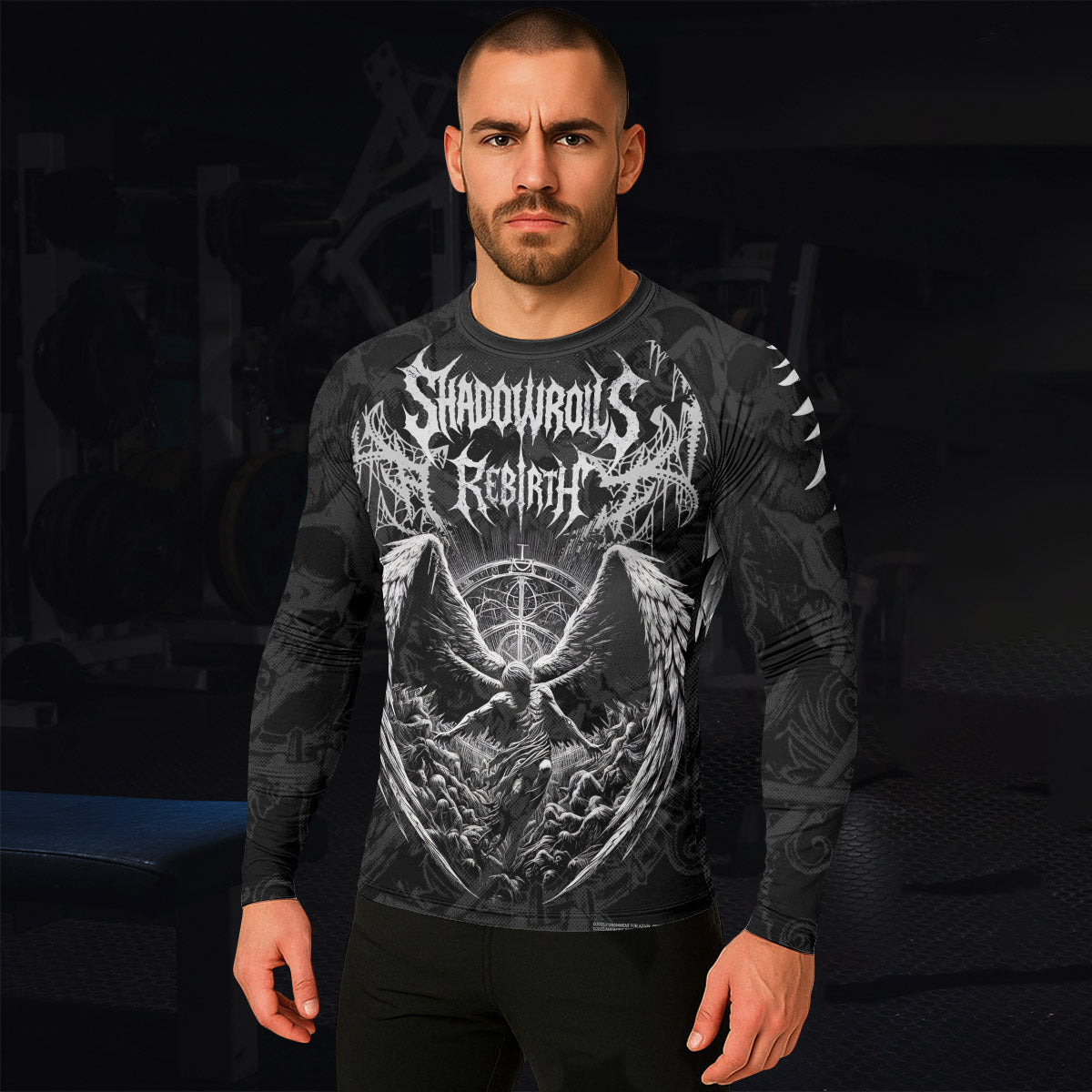 Rebirth of the Fallen Men’s Long Sleeve Rash Guard - lifestyle view
