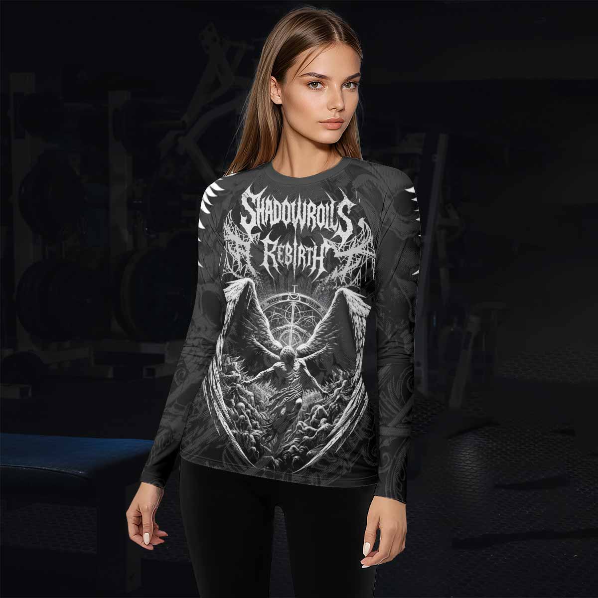 Rebirth of the Fallen Women’s Long Sleeve Rash Guard - lifestyle view
