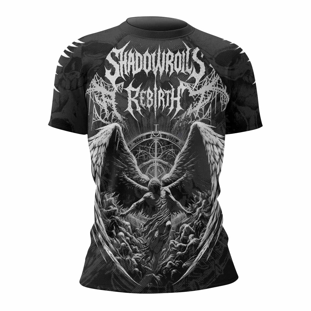 Rebirth of the Fallen Women’s Short Sleeve Rash Guard - front view mockup