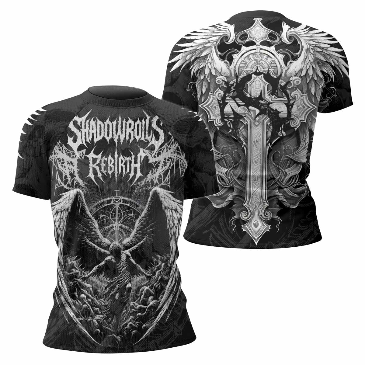 Rebirth of the Fallen Women’s Short Sleeve Rash Guard - front and back view
