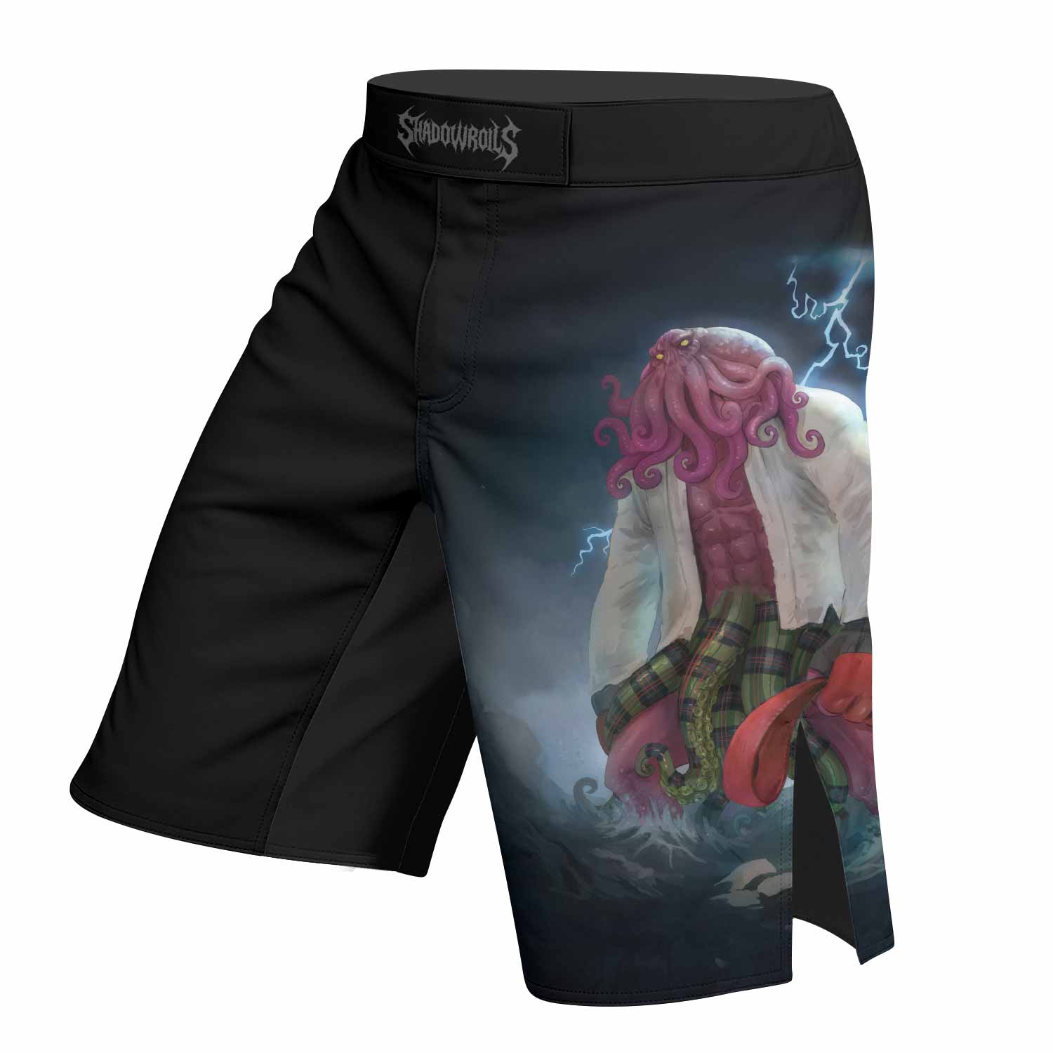 Red Ranked Cthulhu MMA Fight Shorts – left side mockup