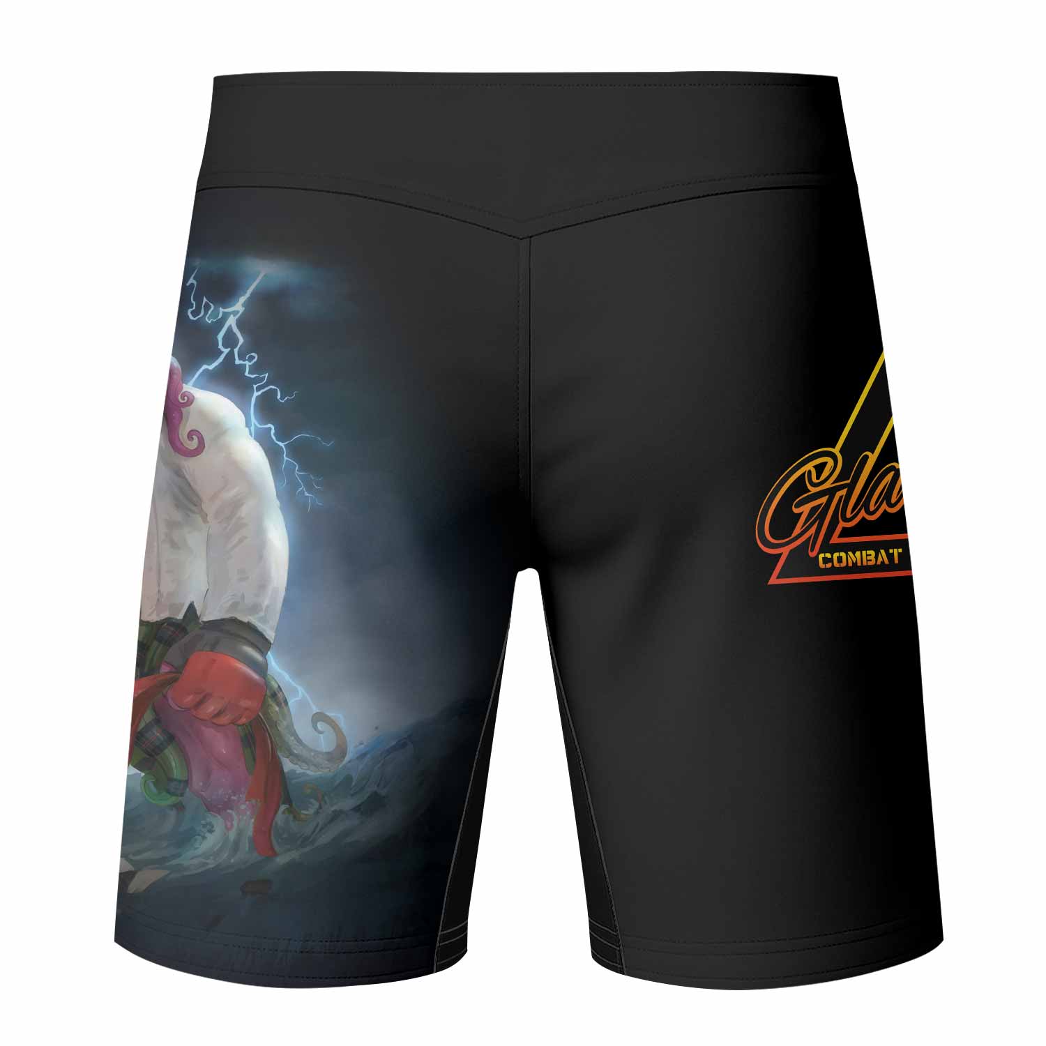 Red Ranked Cthulhu MMA Fight Shorts – back view mockup 