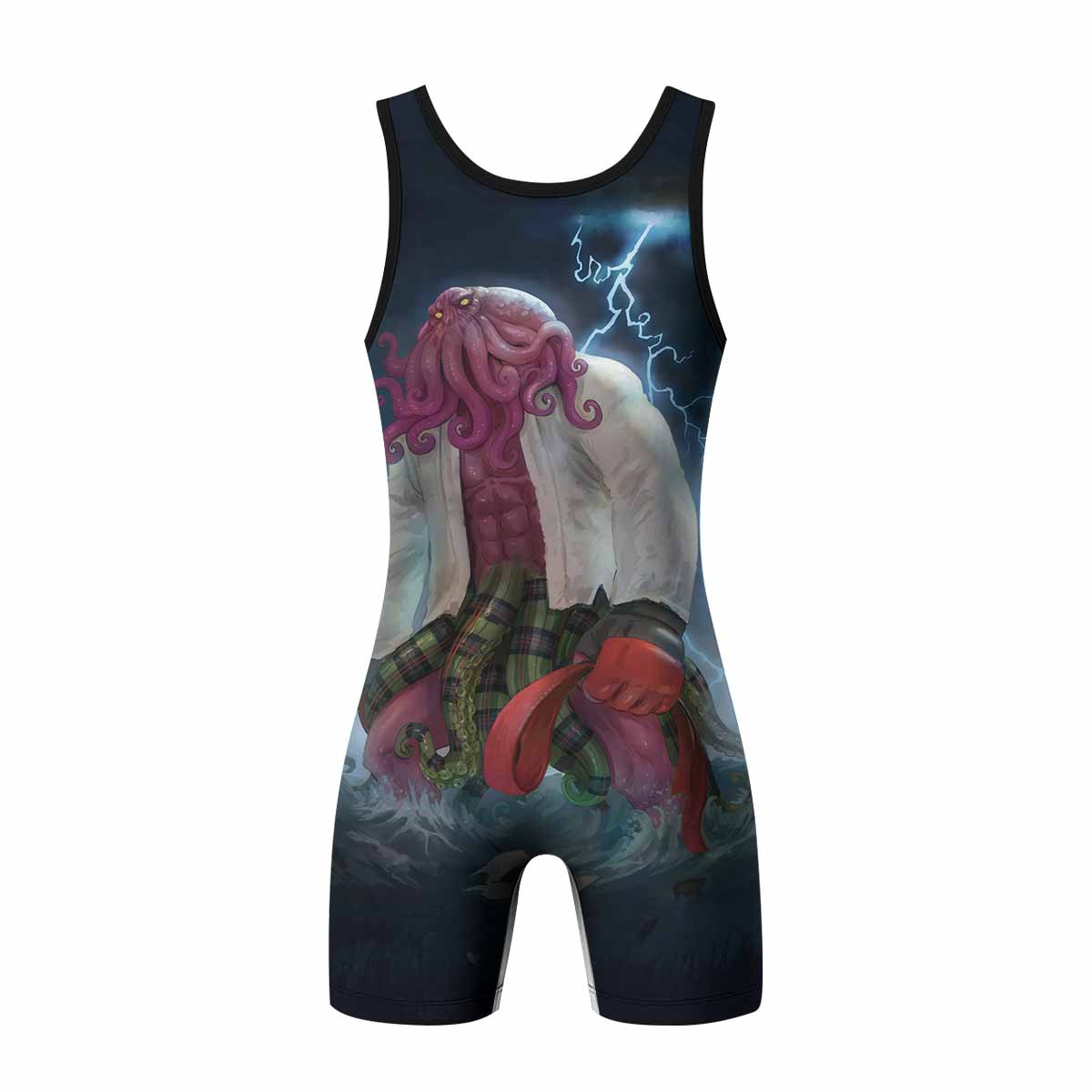 Red Ranked Cthulhu Wrestling Singlet – back view mockup 