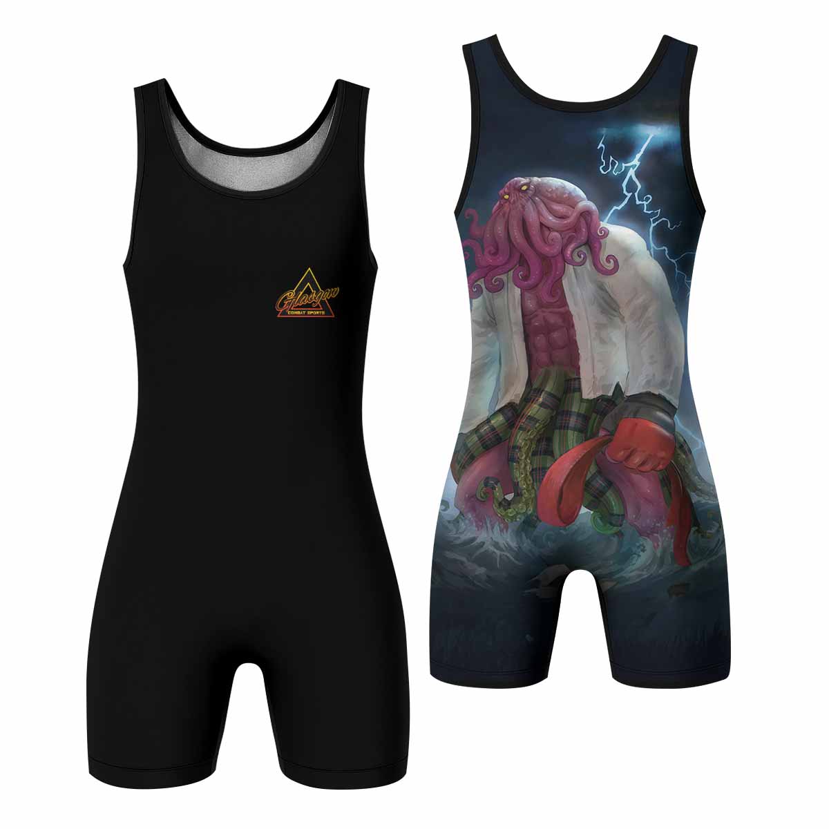Red Ranked Cthulhu Wrestling Singlet – front and back view