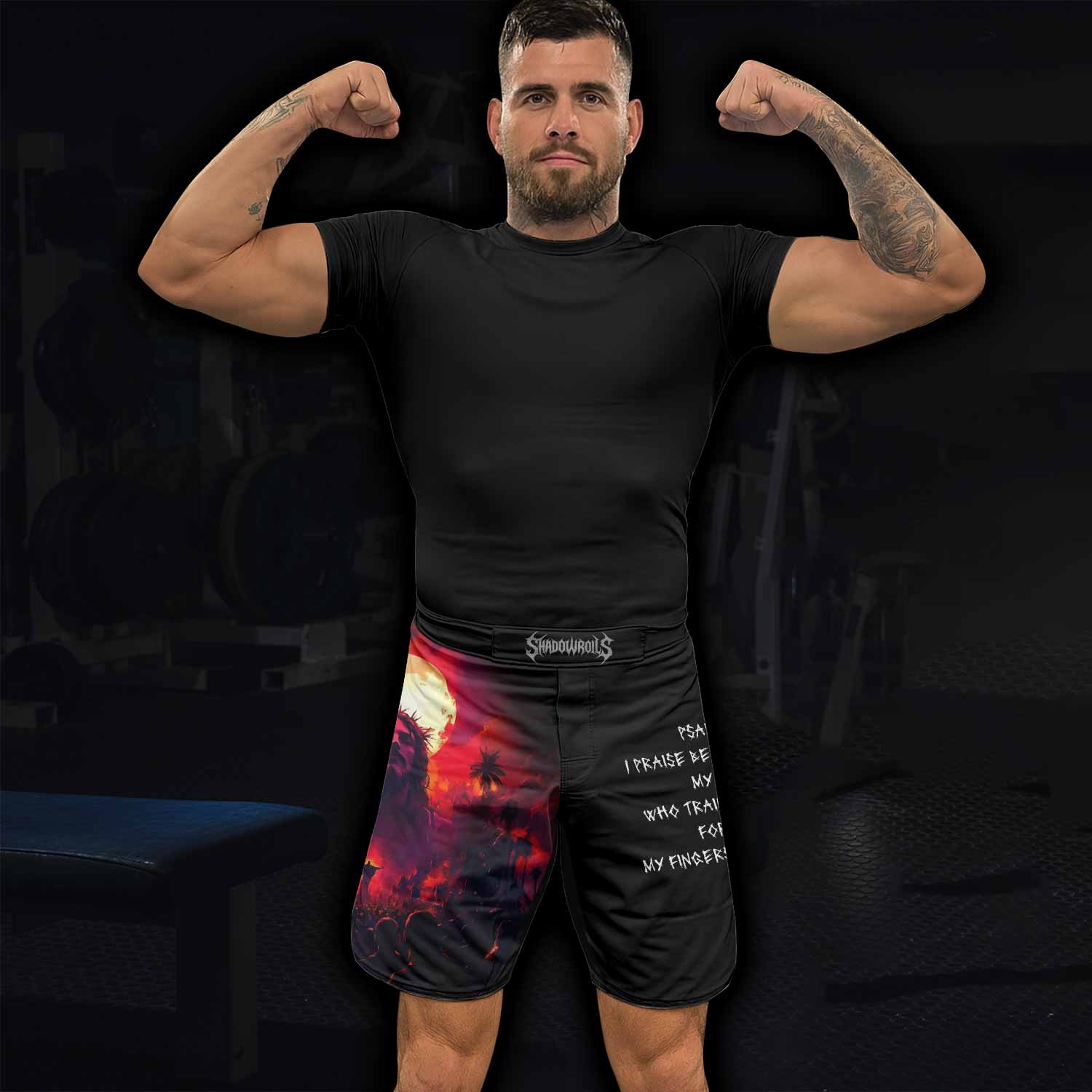 Red Redemption Fight Shorts – lifestyle view