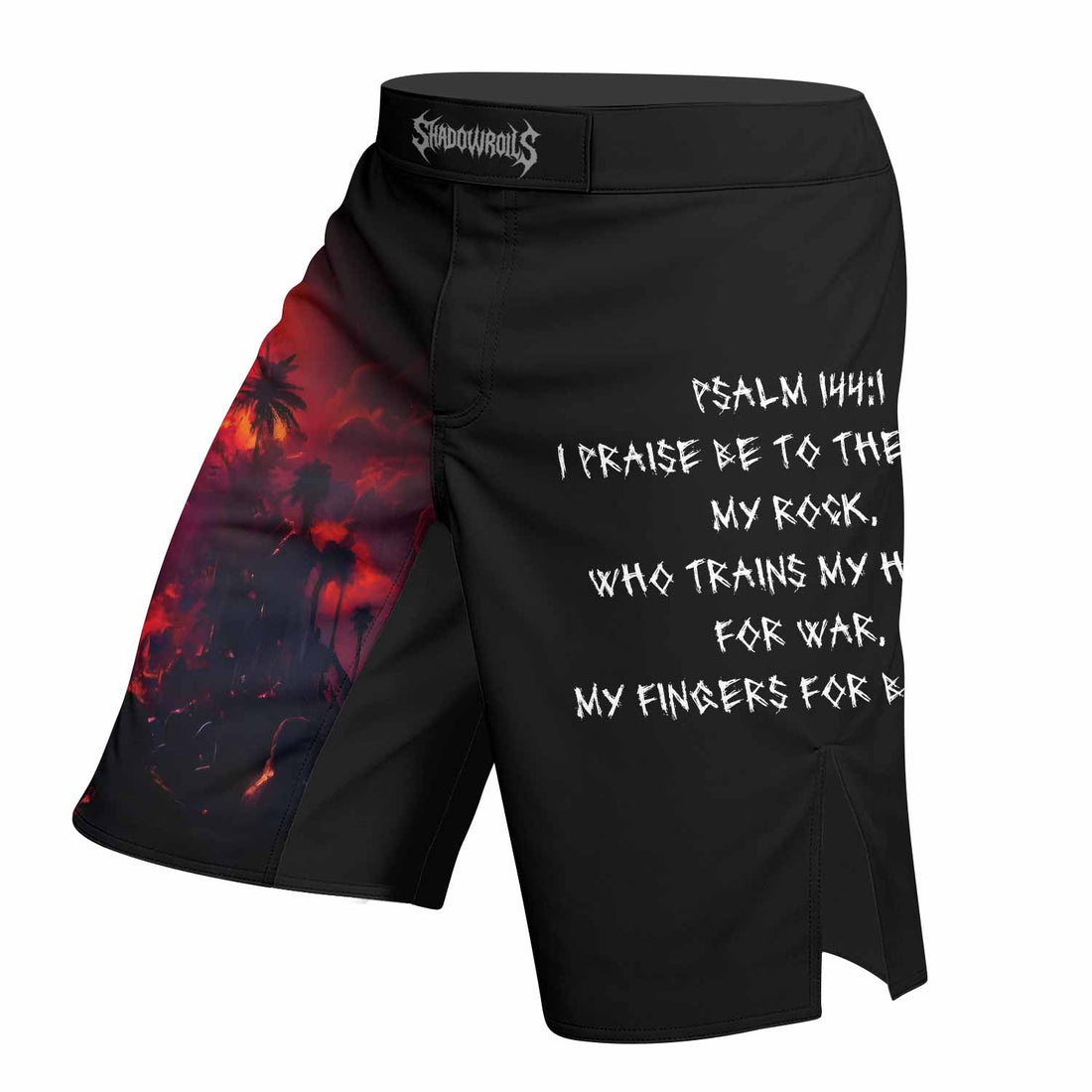 Red Redemption Fight Shorts – right side mockup