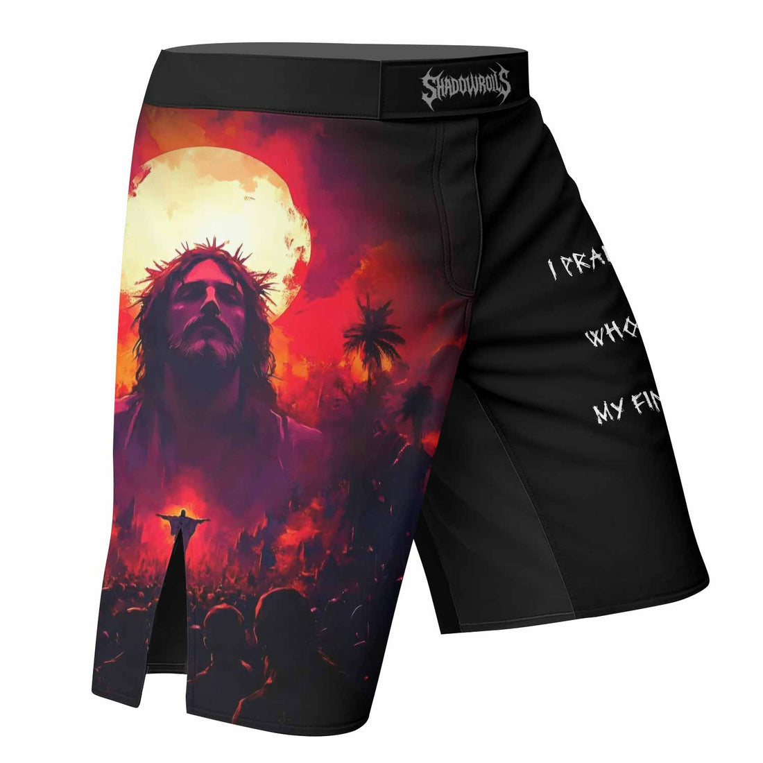 Red Redemption Fight Shorts – right side mockup