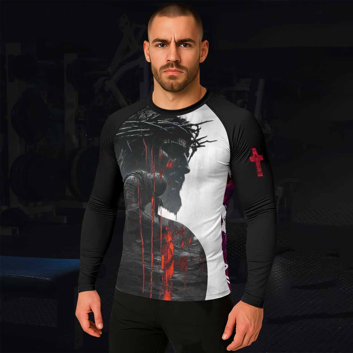 Red Redemption Men's Rash Guard Long Sleeve – lifestyle view