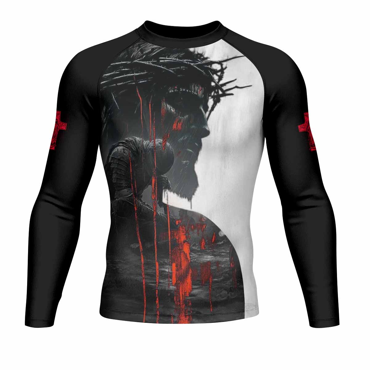 Red Redemption Men's Rash Guard Long Sleeve – front view mockup 