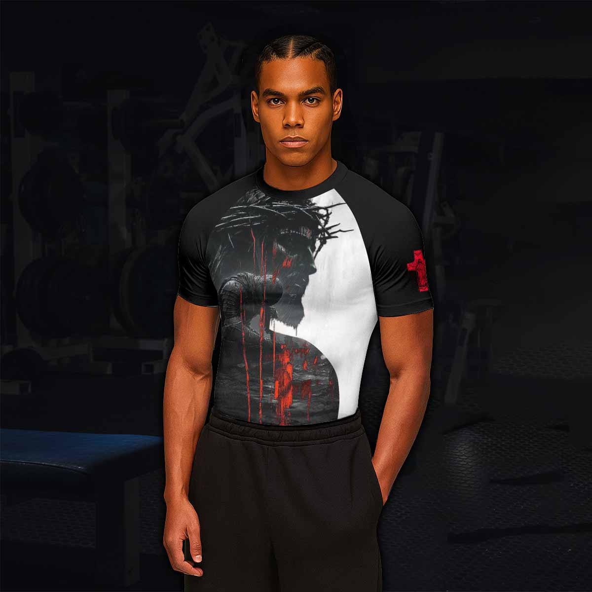 Red Redemption Men's Rash Guard Short Sleeve – lifestyle view