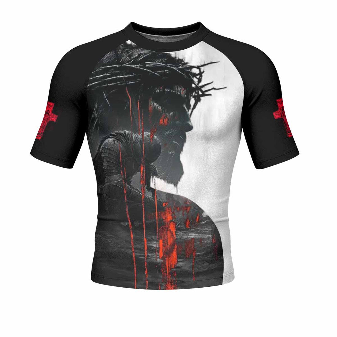 Red Redemption Men's Rash Guard Short Sleeve – front and back view