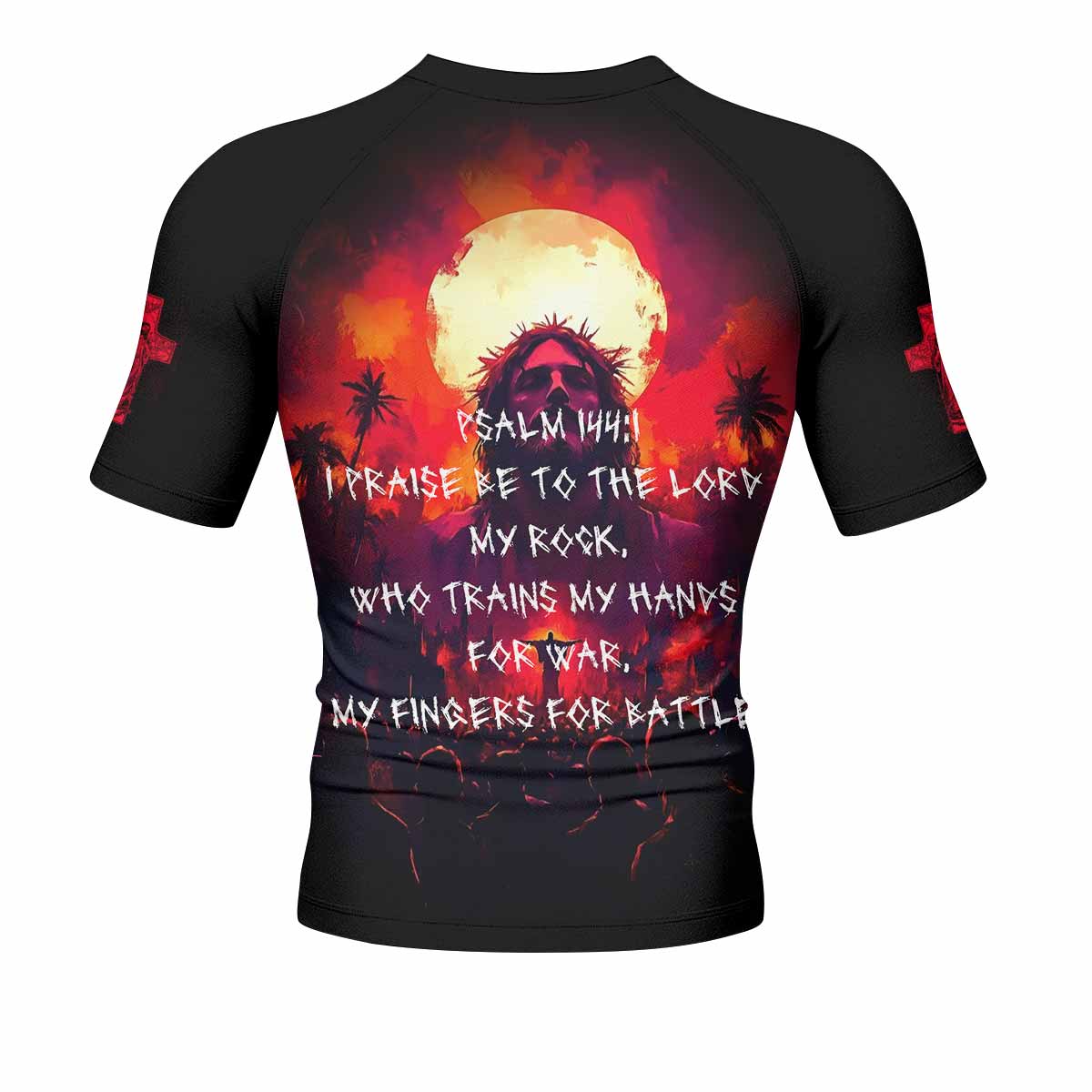 Red Redemption Men's Rash Guard Short Sleeve – back view mockup 