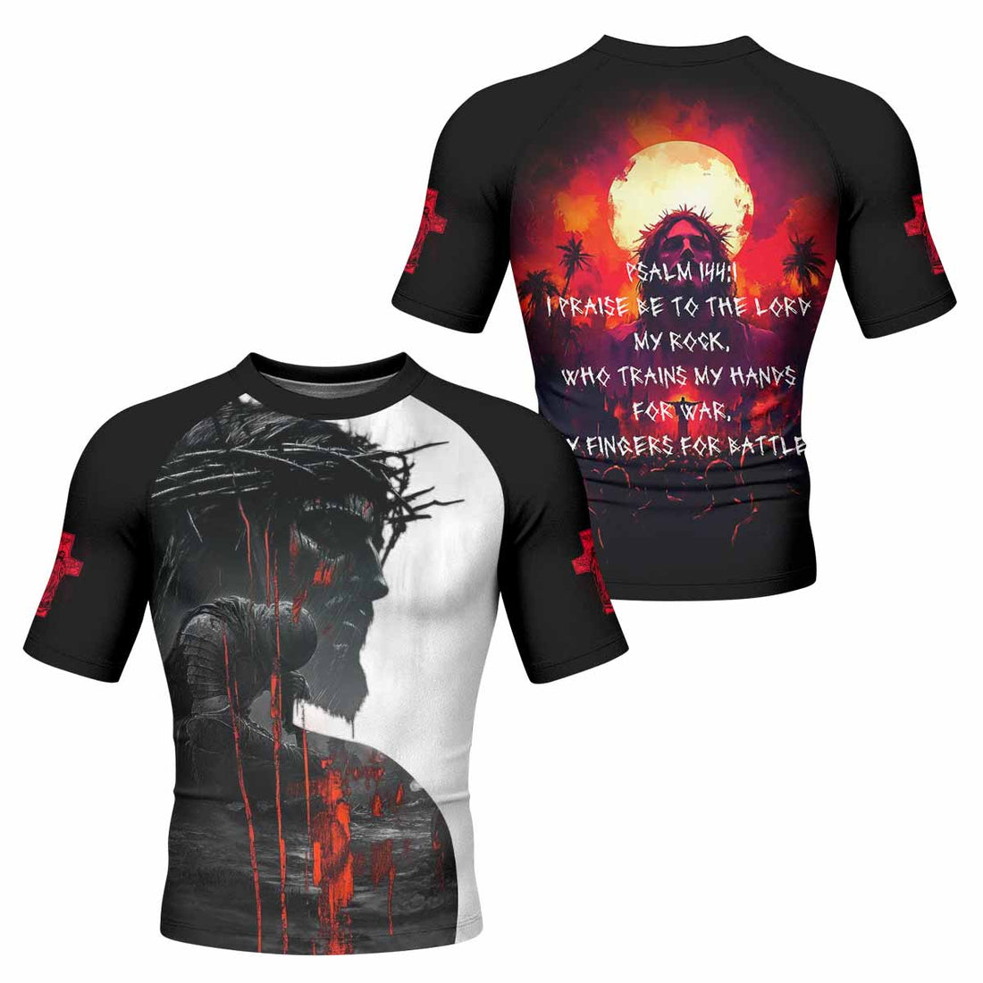 Red Redemption Men's Rash Guard Short Sleeve – front and back view