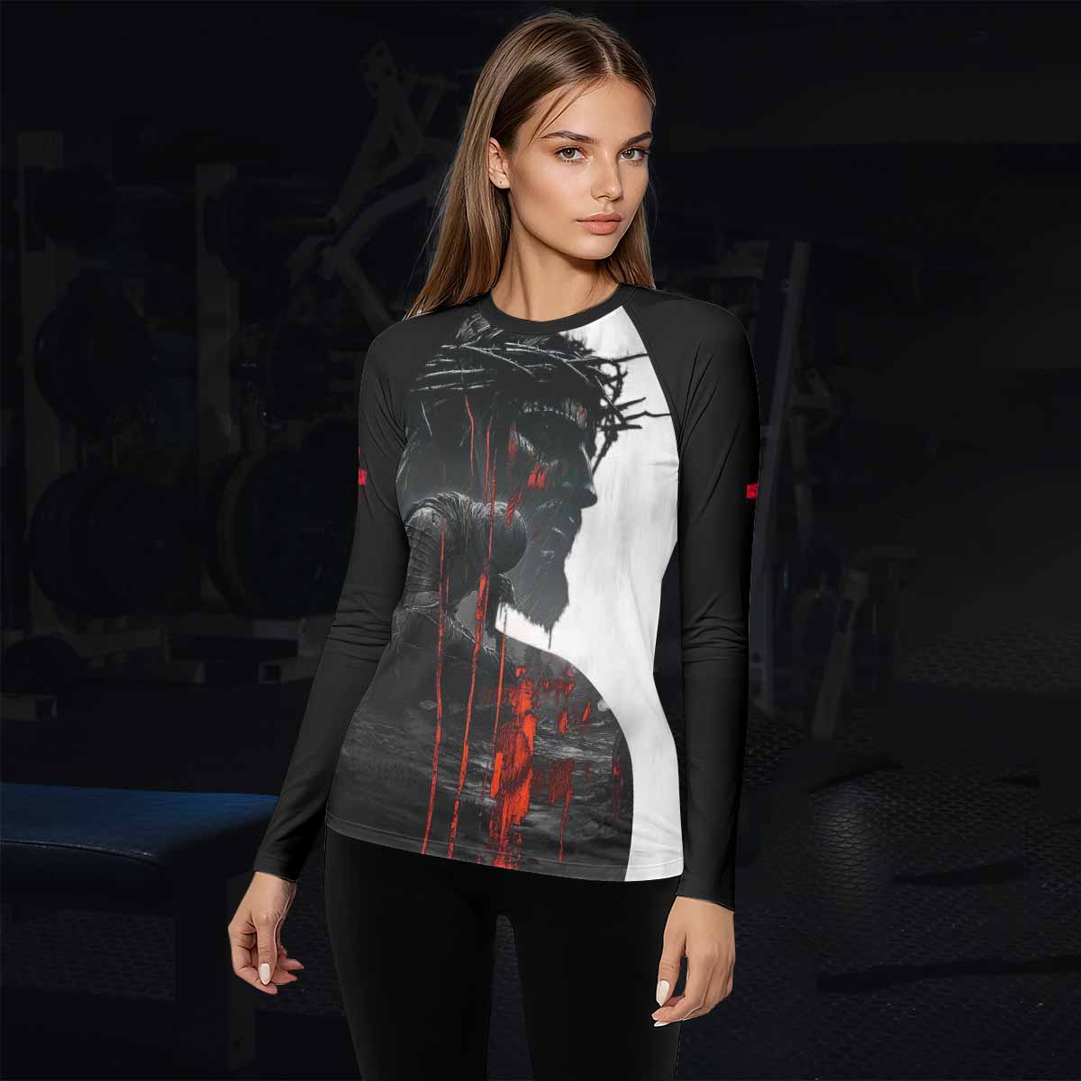 Red Redemption Women's Rash Guard Long Sleeve – lifestyle view