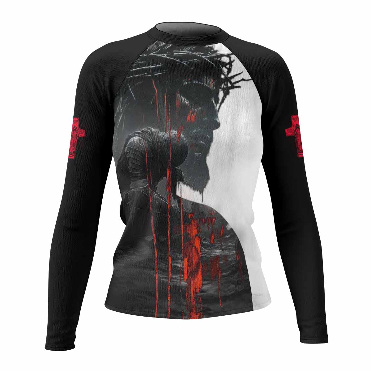 Red Redemption Women's Rash Guard Long Sleeve – front view mockup 