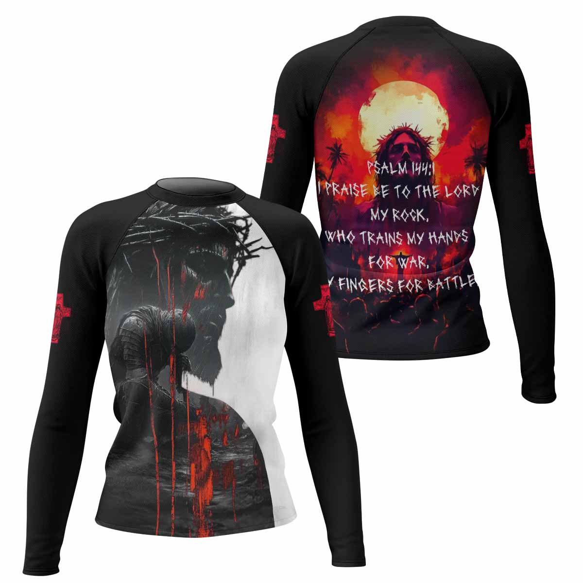 Red Redemption Women's Rash Guard Long Sleeve – front and back view