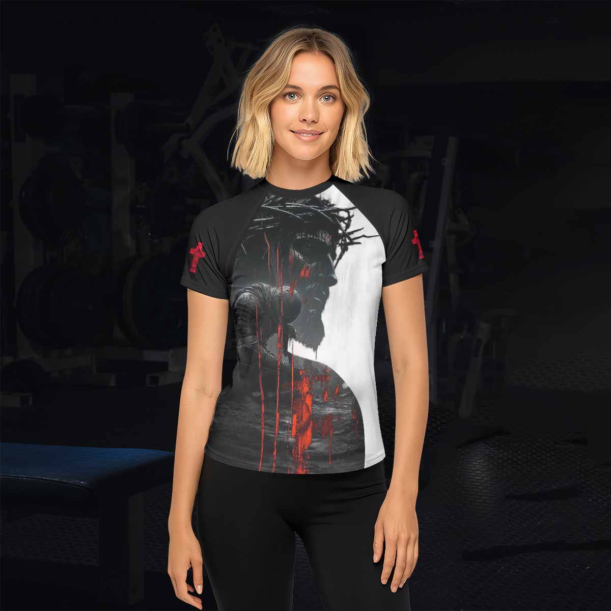 Red Redemption Women's Rash Guard Short Sleeve – lifestyle view
