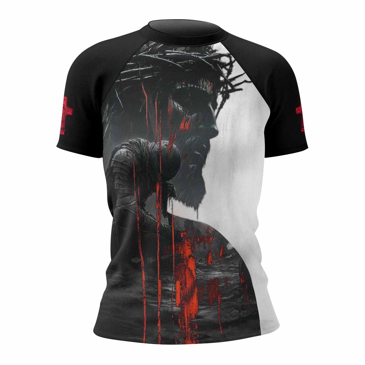 Red Redemption Women's Rash Guard Short Sleeve – front view mockup 