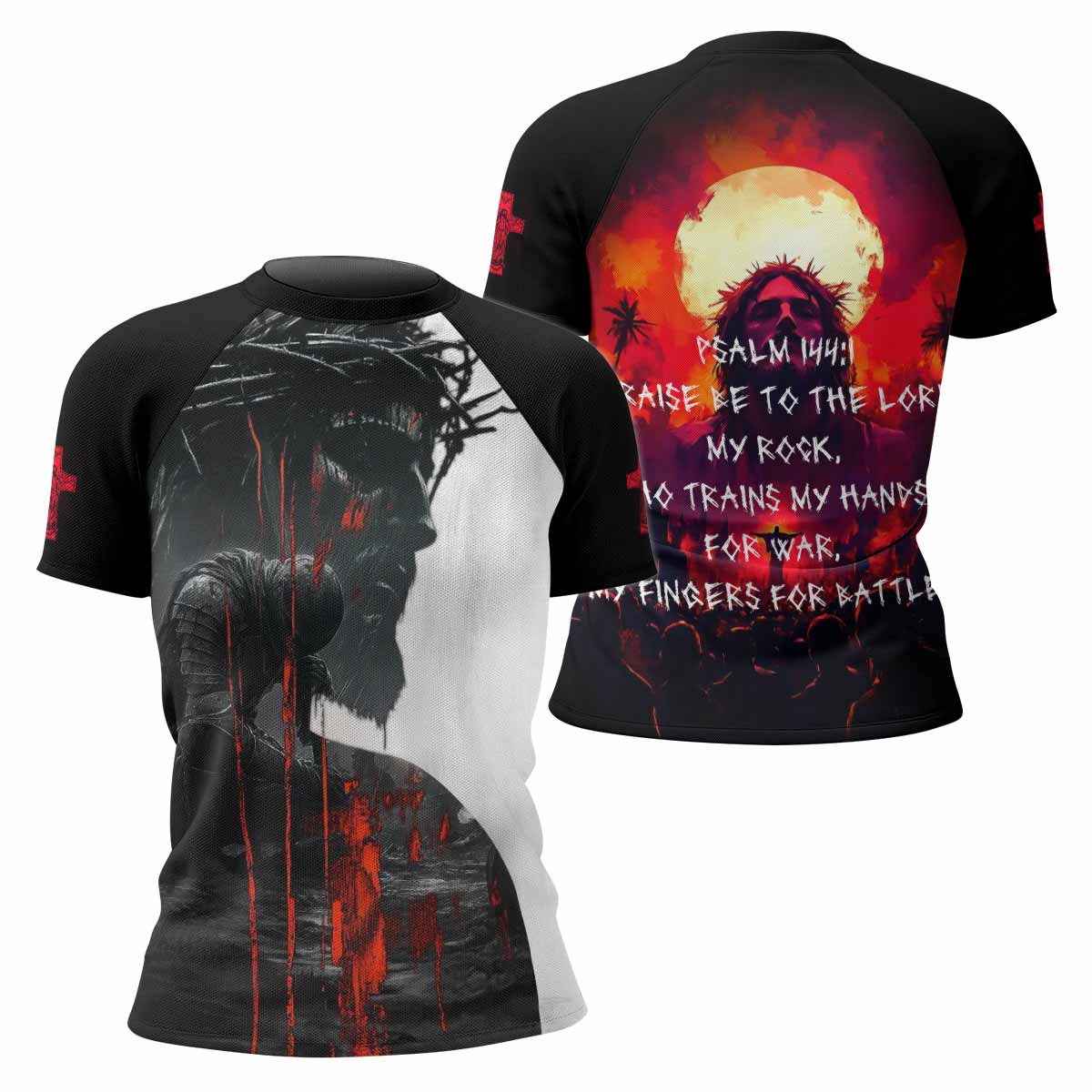 Red Redemption Women's Rash Guard Short Sleeve – front and back view