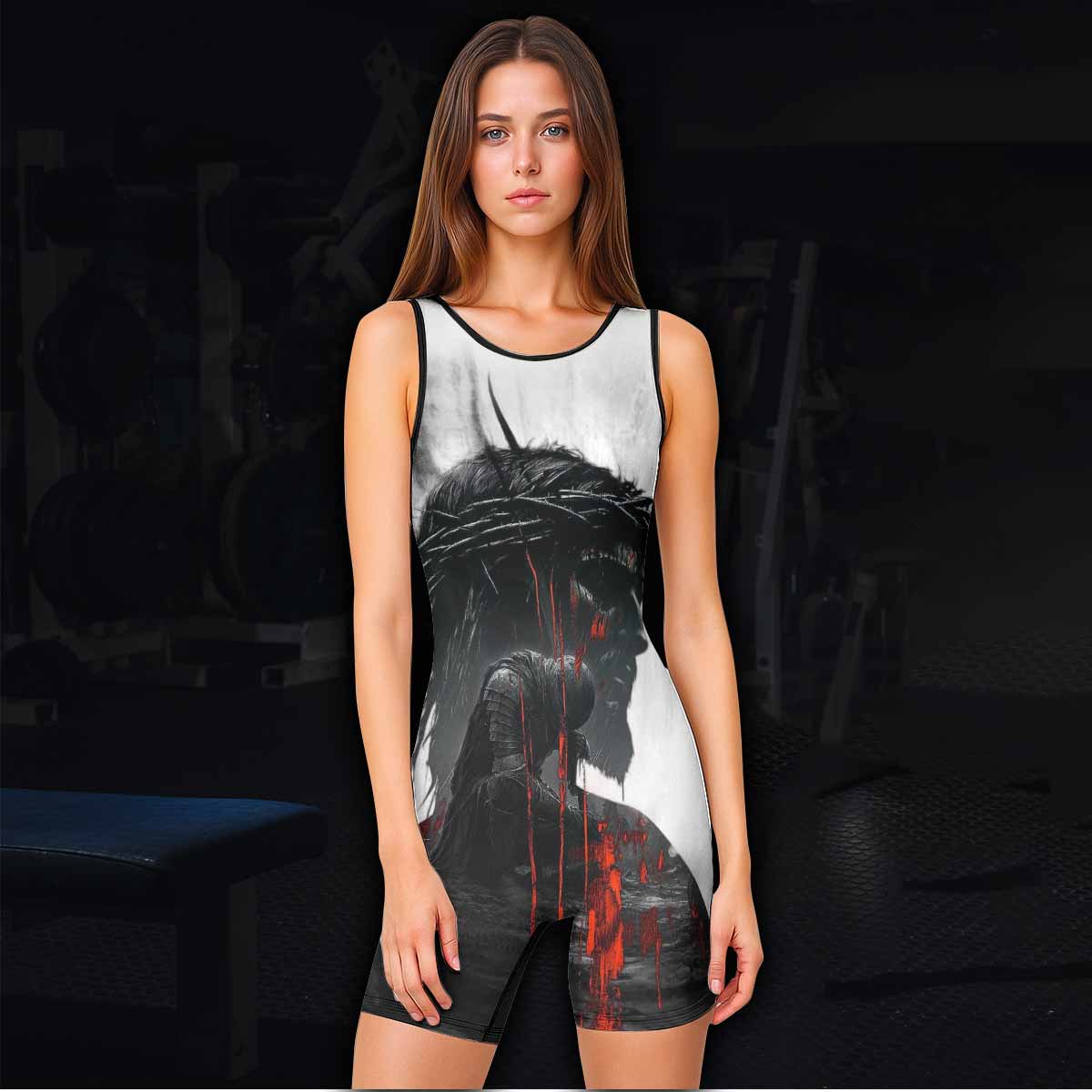 Red Redemption Wrestling Singlet – women's lifestyle view