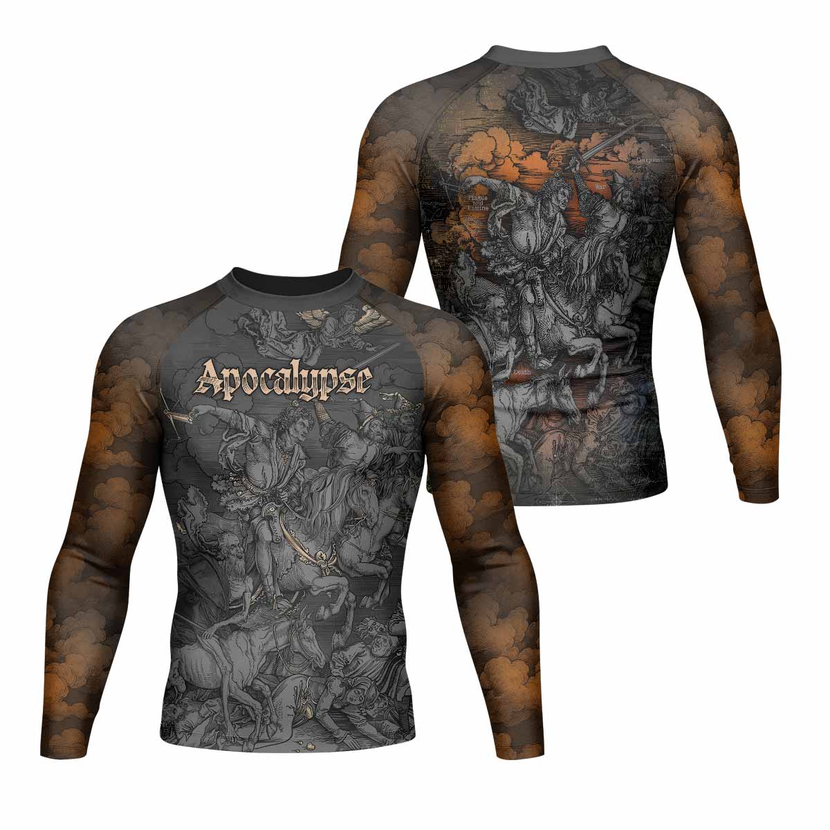 Riders of the Apocalypse Men's Rash Guard Long Sleeve - front and back view