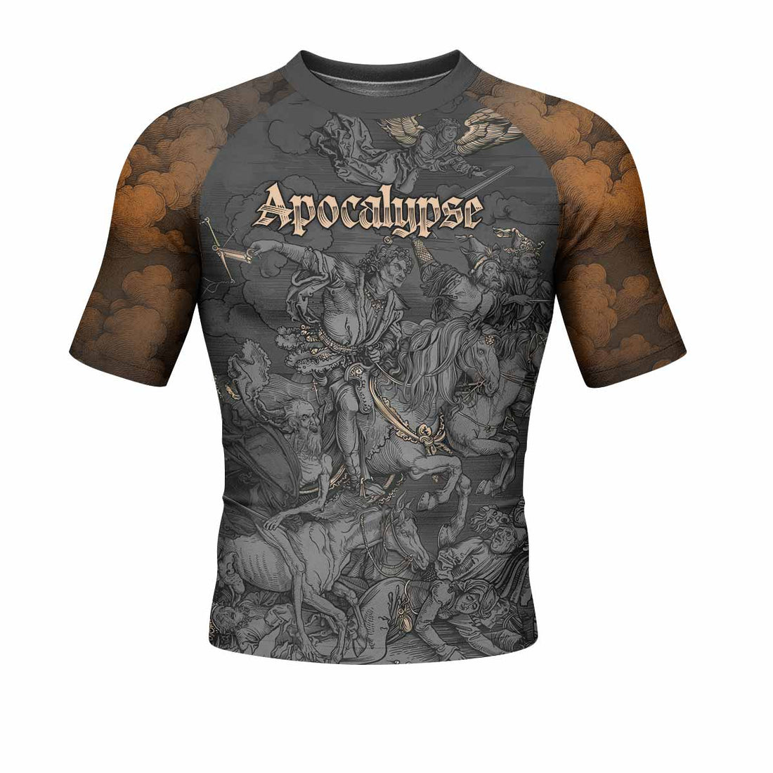Riders of the Apocalypse Men's Rash Guard Short Sleeve - front and back view