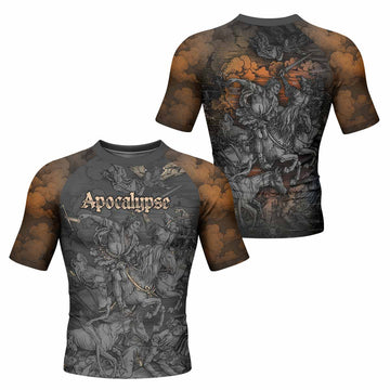 Riders of the Apocalypse Men's Rash Guard Short Sleeve - front and back view