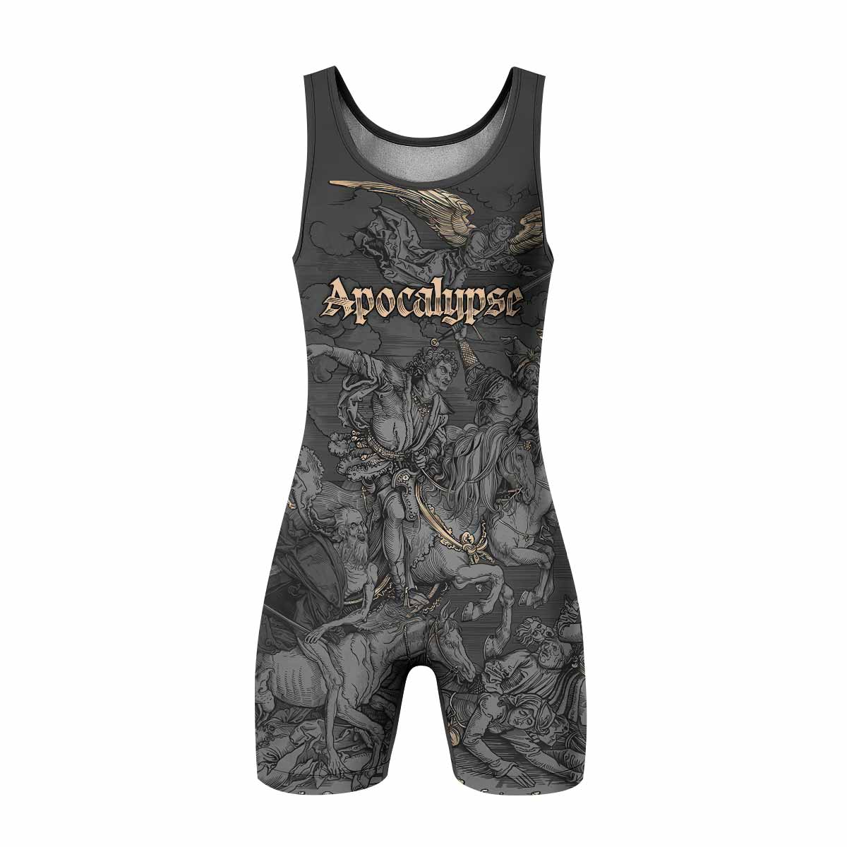 Riders of the Apocalypse Wrestling Singlet - front view mockup 