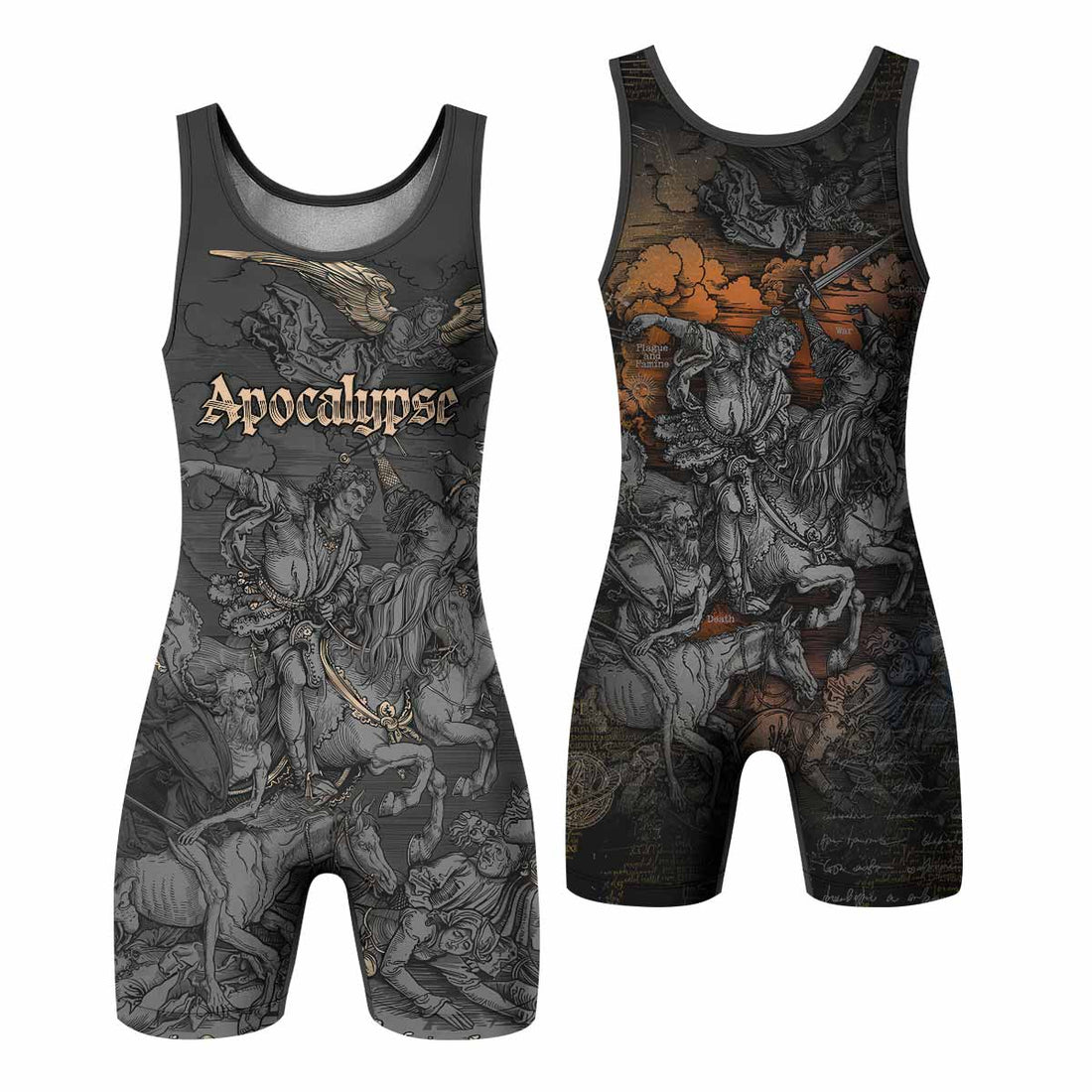 Riders of the Apocalypse Wrestling Singlet - front and back view
