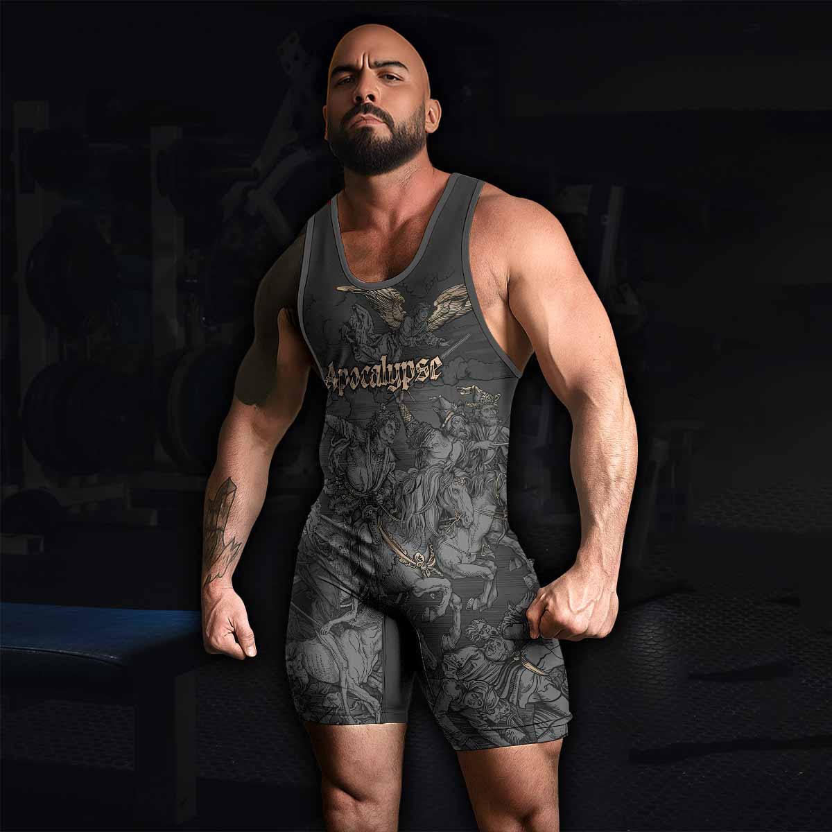 Riders of the Apocalypse Wrestling Singlet - men's lifestyle view
