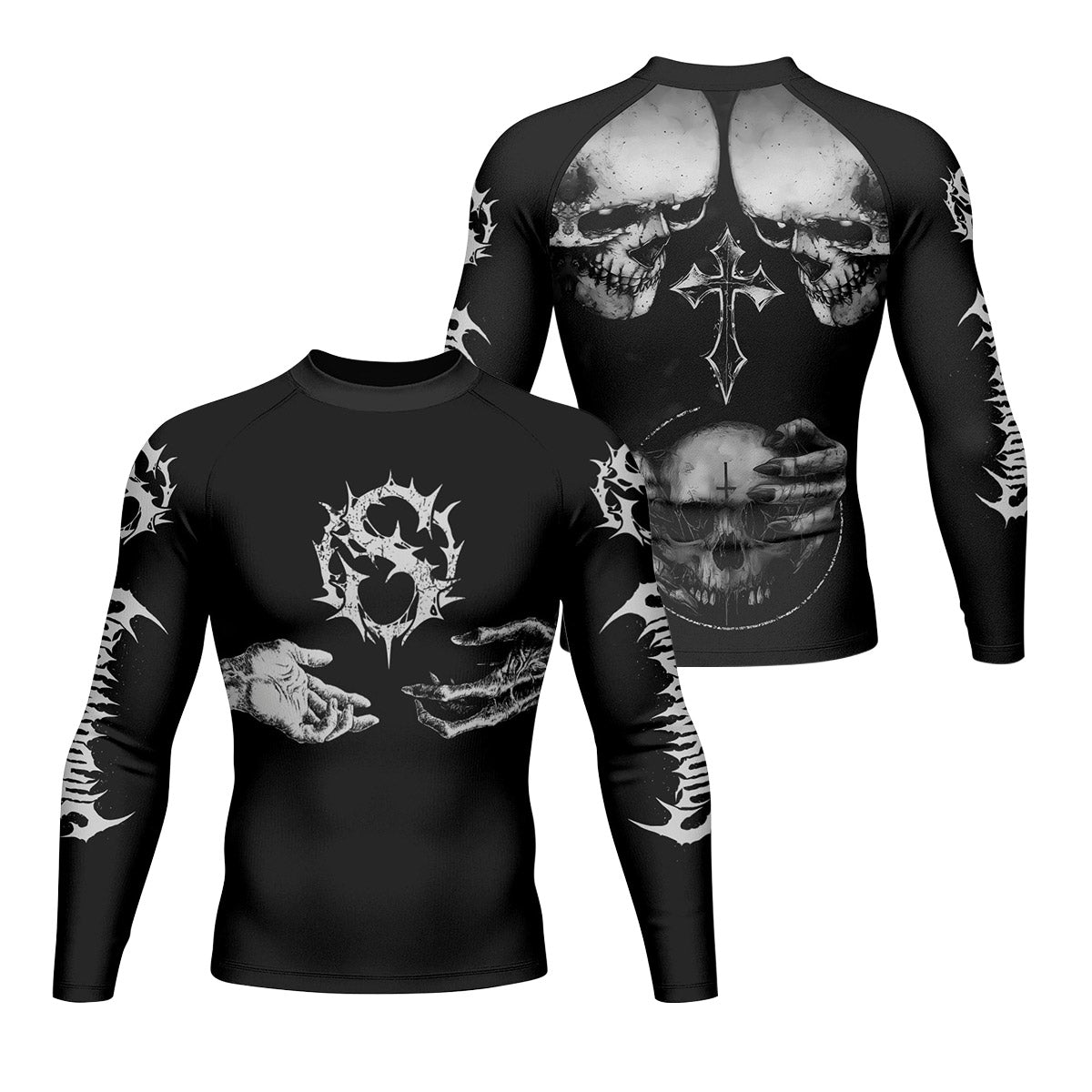 Ritual of the Damned Men’s Long Sleeve Rash Guard - front and back view