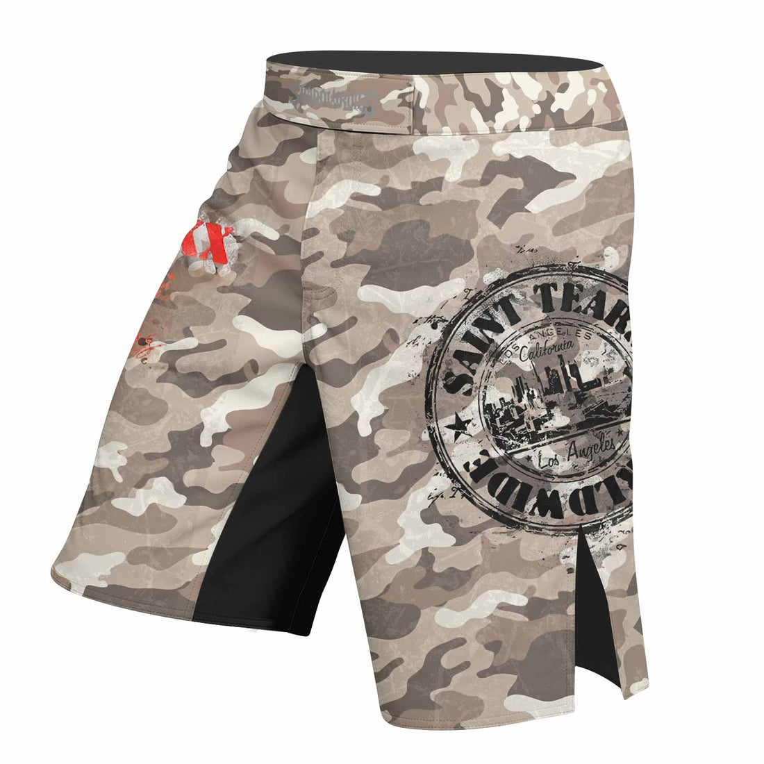 Saint Tears Camo Fight Shorts – right side mockup
