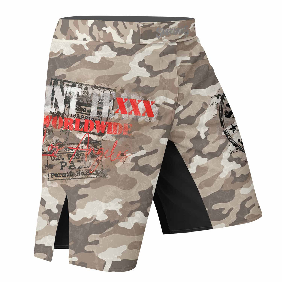 Saint Tears Camo Fight Shorts – right side mockup