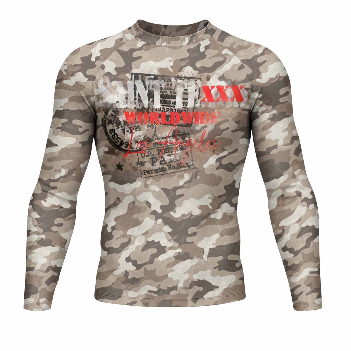 Saint Tears Camo Men’s Long Sleeve Rash Guard - front view mockup