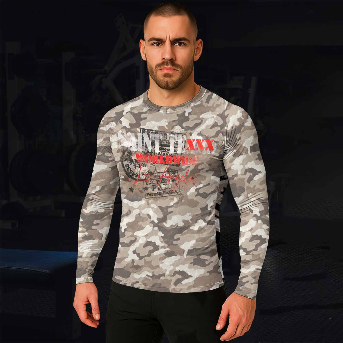 Saint Tears Camo Men’s Long Sleeve Rash Guard - lifestyle view