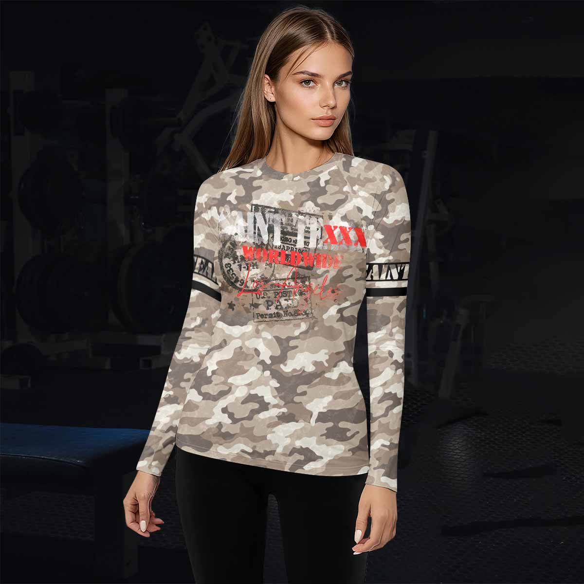 Saint Tears Camo Women’s Long Sleeve Rash Guard - lifestyle view
