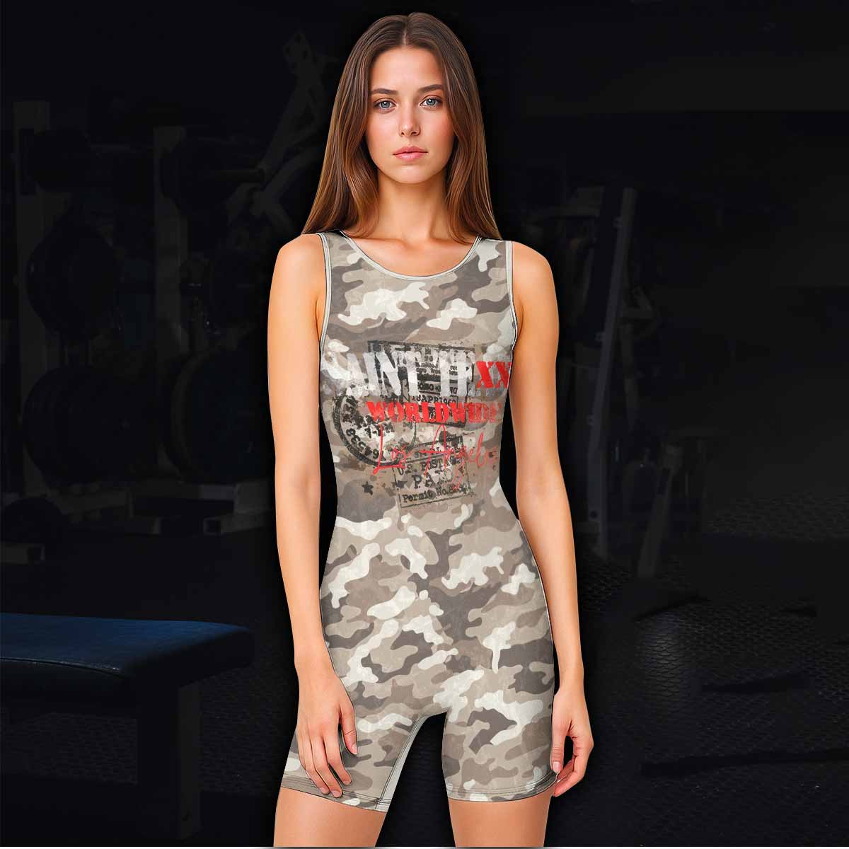 Saint Tears Camo Wrestling Singlet - women's lifestyle view
