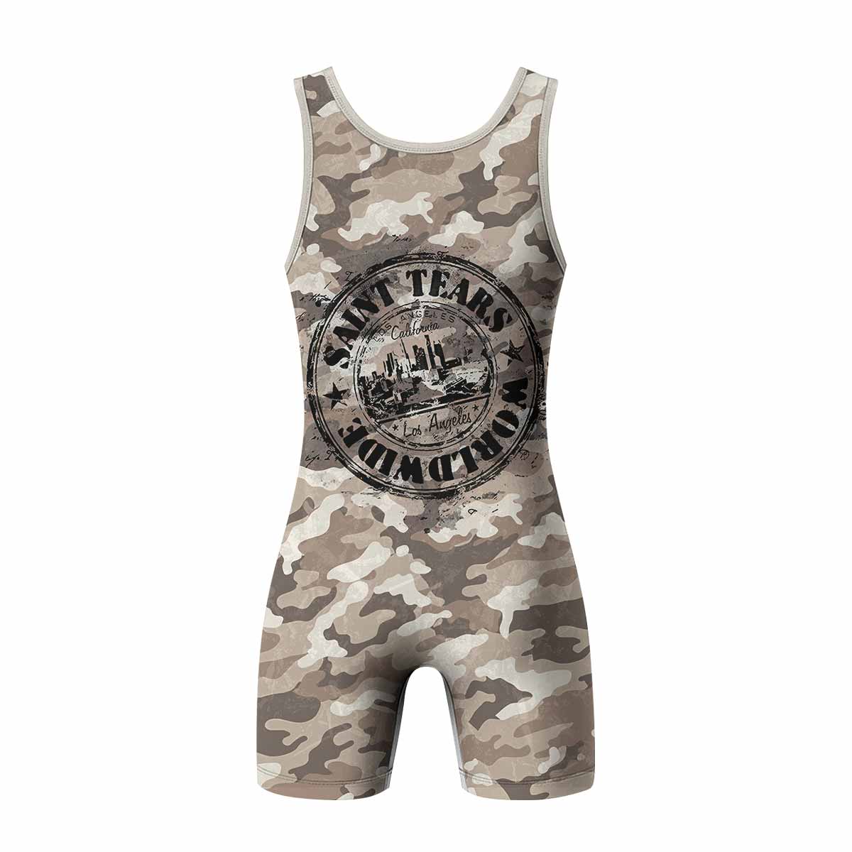 Saint Tears Camo Wrestling Singlet - back view mockup