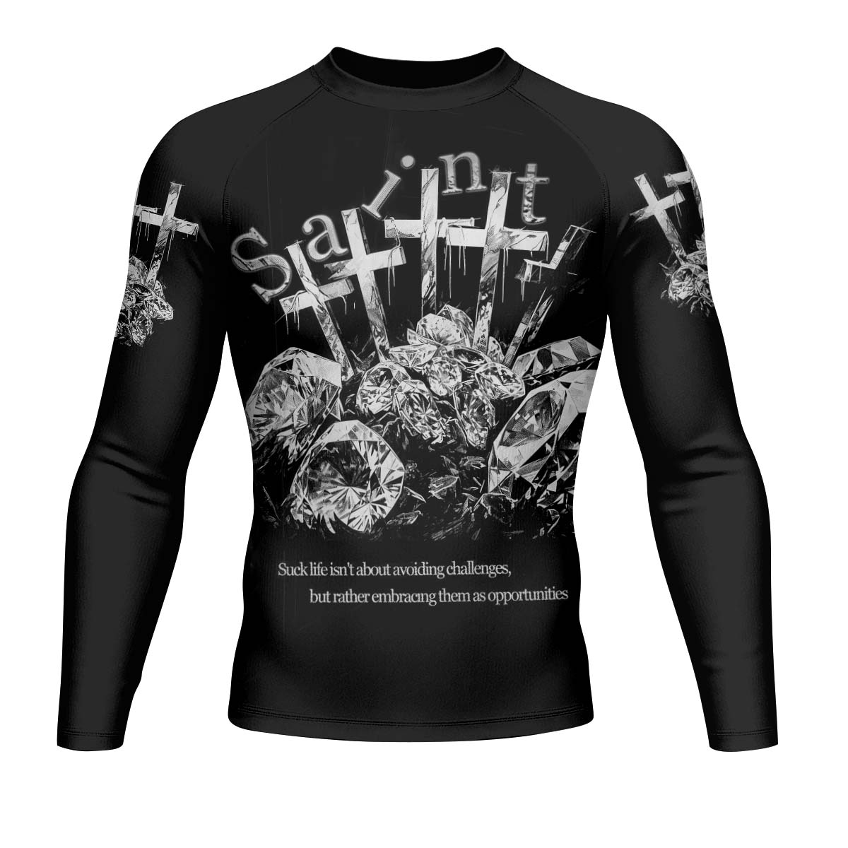 Saint Tears Men’s Long Sleeve Rash Guard - front view mockup