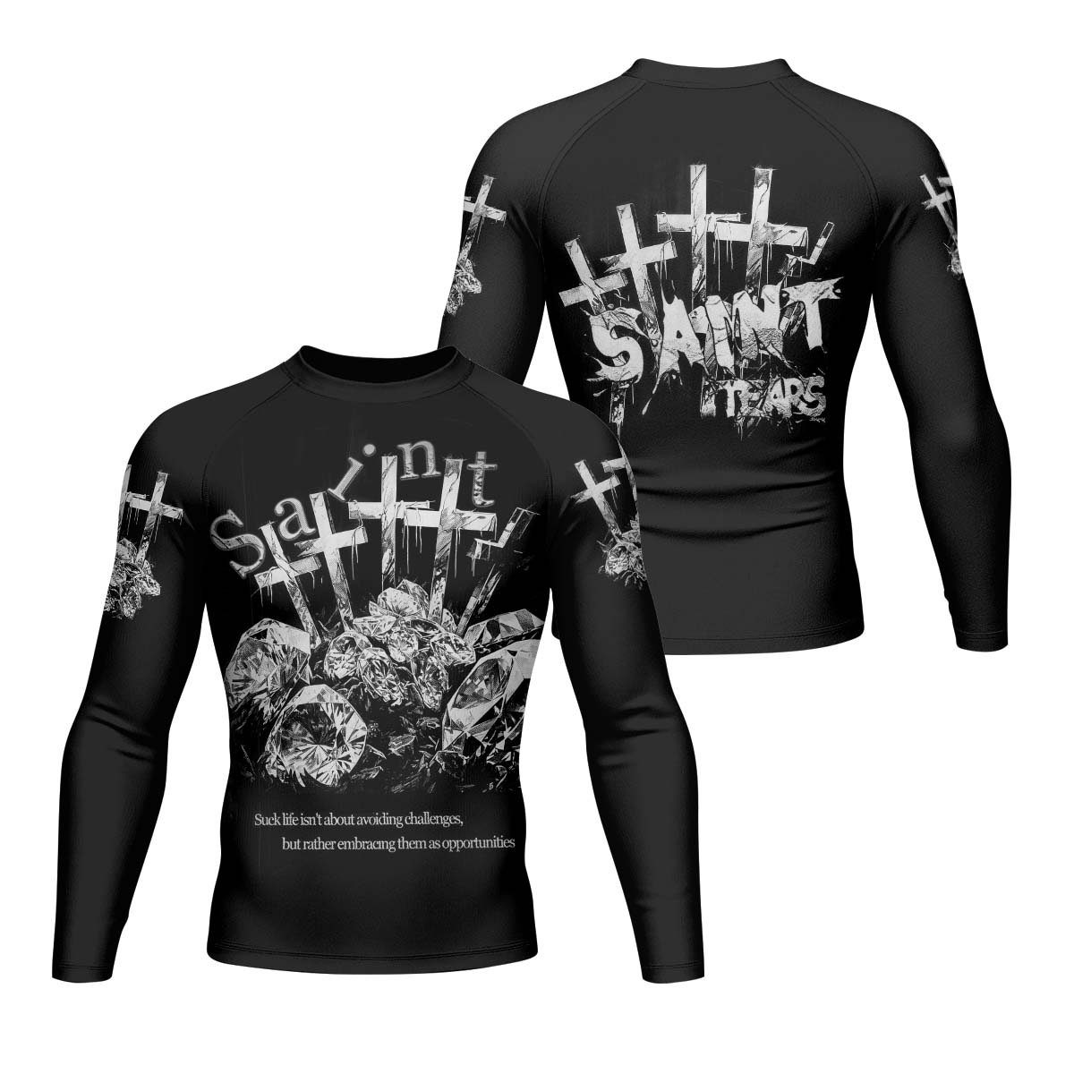 Saint Tears Men’s Long Sleeve Rash Guard - front and back view