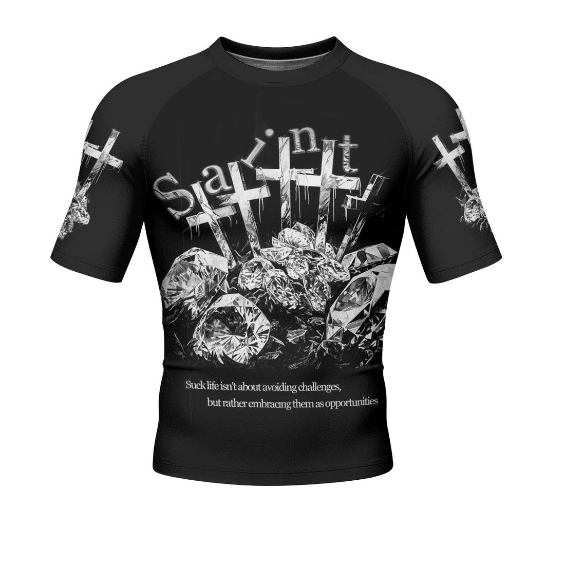 Saint Tears Men’s Short Sleeve Rash Guard - front and back view