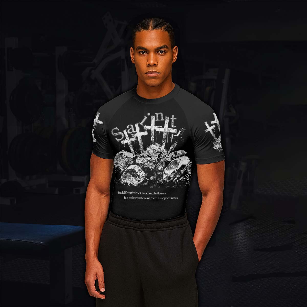 Saint Tears Men’s Short Sleeve Rash Guard - lifestyle view