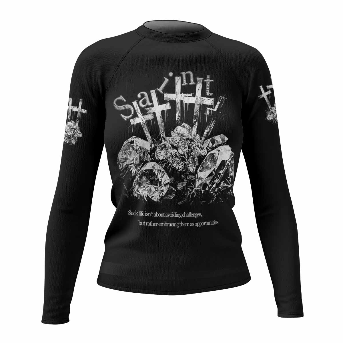 Saint Tears Women’s Long Sleeve Rash Guard - front view mockup