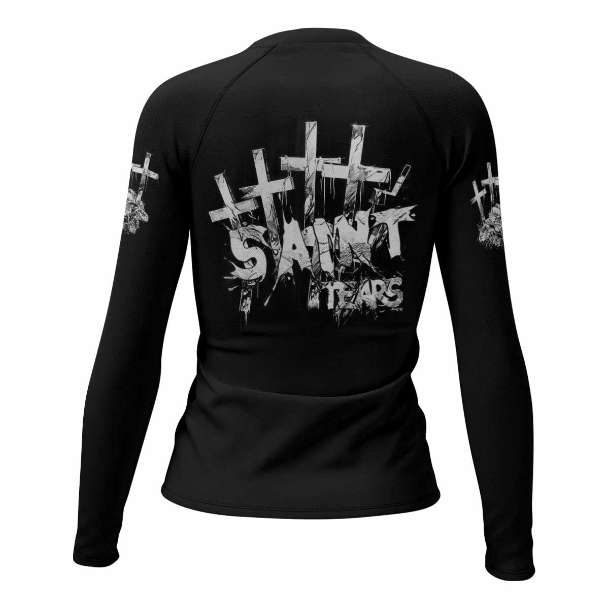 Saint Tears Women’s Long Sleeve Rash Guard - back view mockup