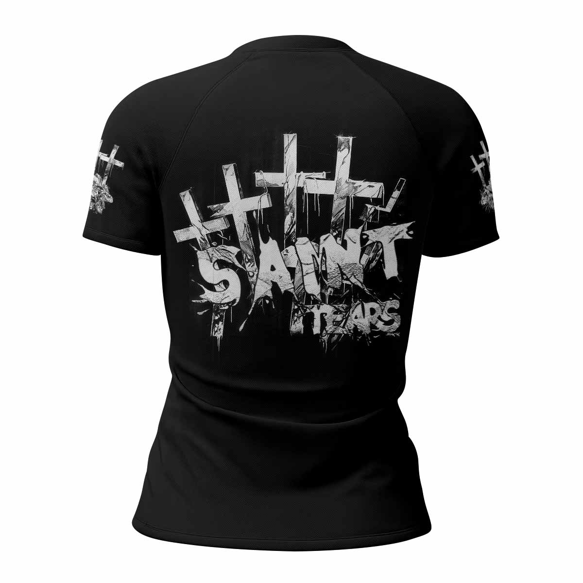 Saint Tears Women’s Short Sleeve Rash Guard - back view mockup