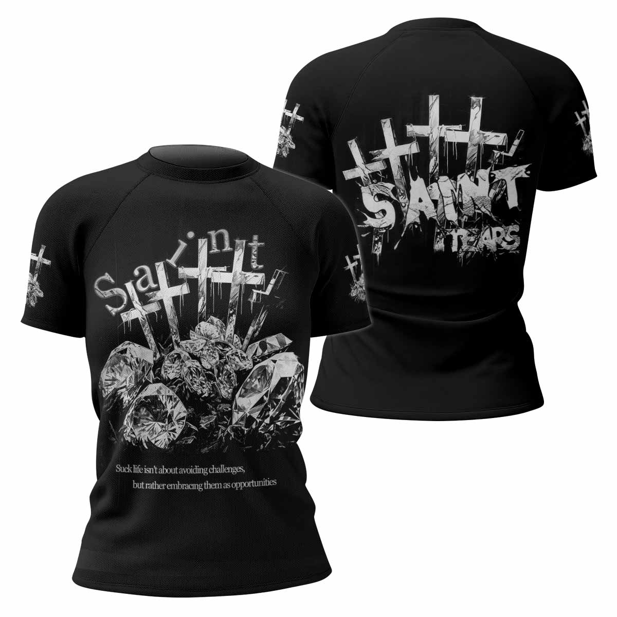 Saint Tears Women’s Short Sleeve Rash Guard - front and back view
