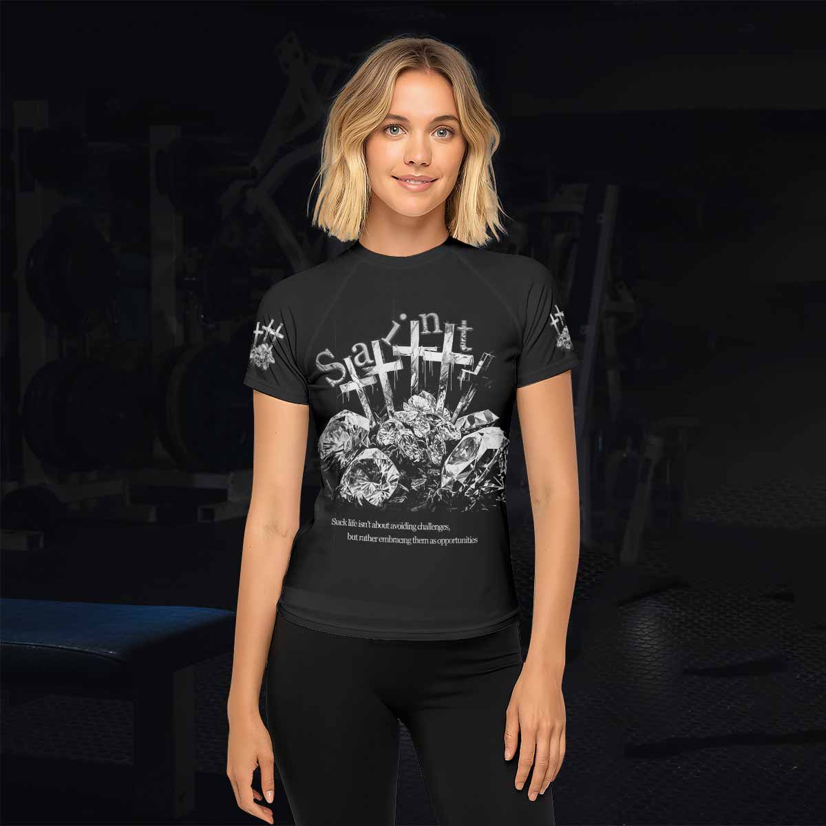 Saint Tears Women’s Short Sleeve Rash Guard - lifestyle view