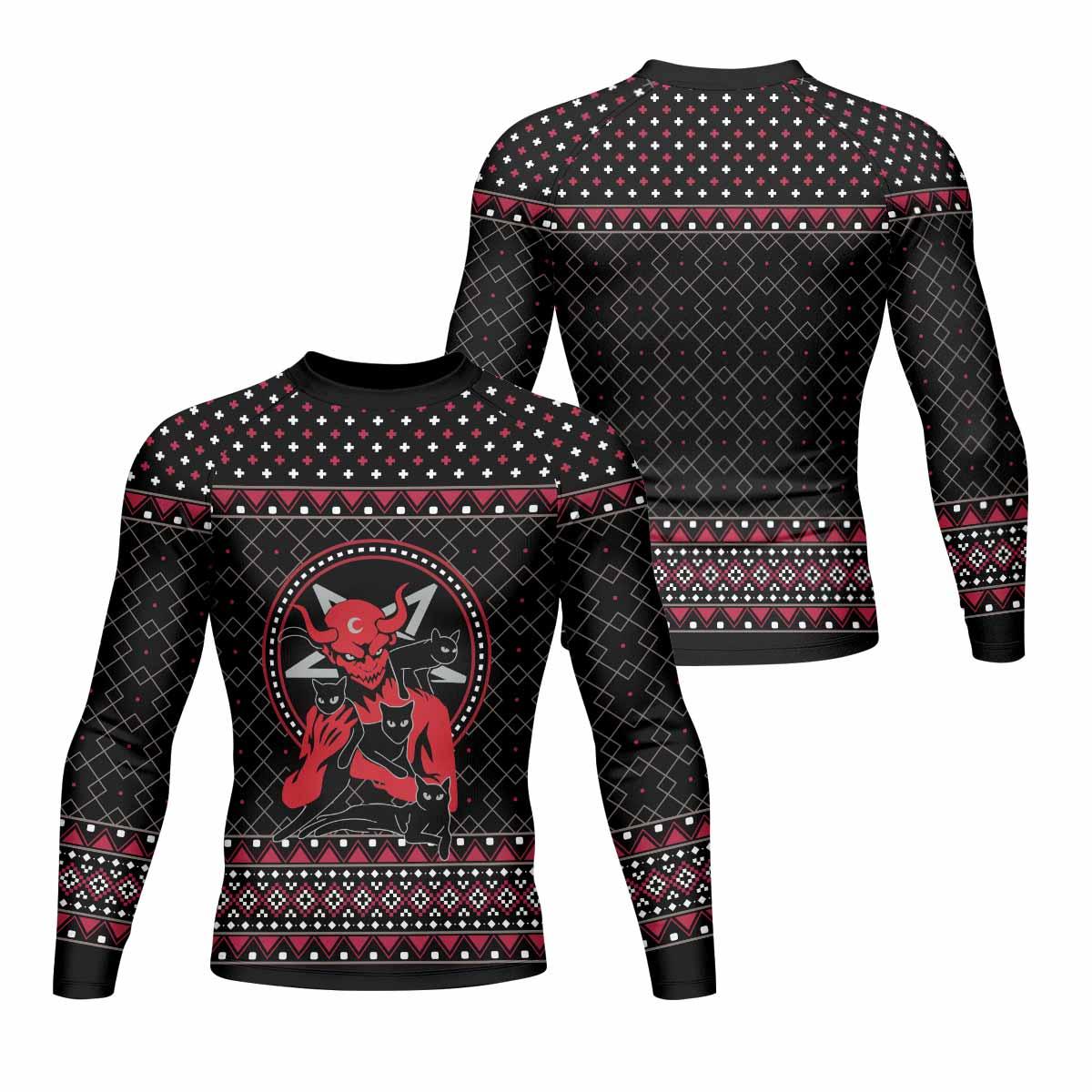 Satan's Cats Men's Rash Guard Long Sleeve - front and back view
